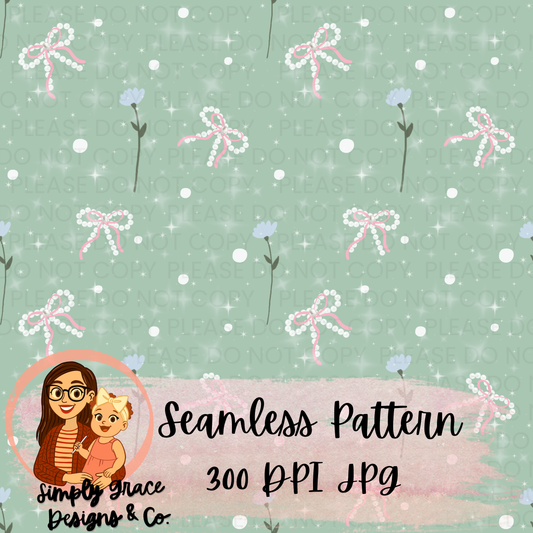 Bows + Florals Sparkly Seamless Pattern