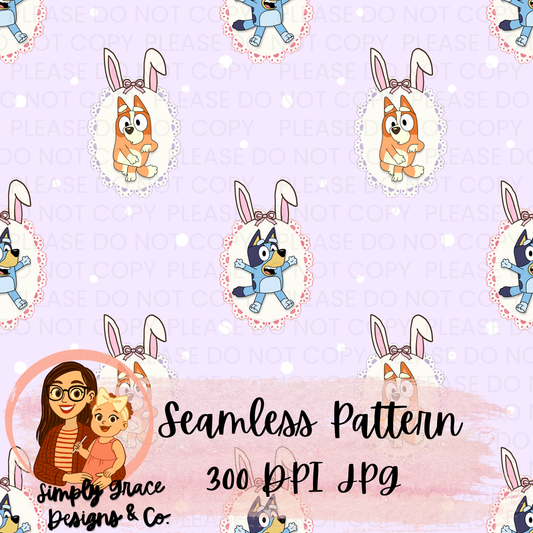 Blue Dog Easter Seamless Pattern
