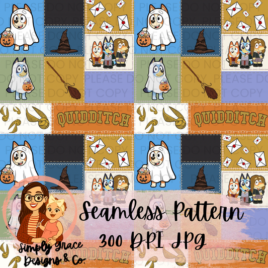 Bluey x HP Inspired Halloween Seamless Pattern