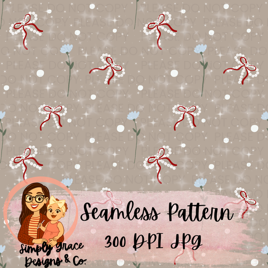 Bows(red) + Sparkles Seamless Pattern
