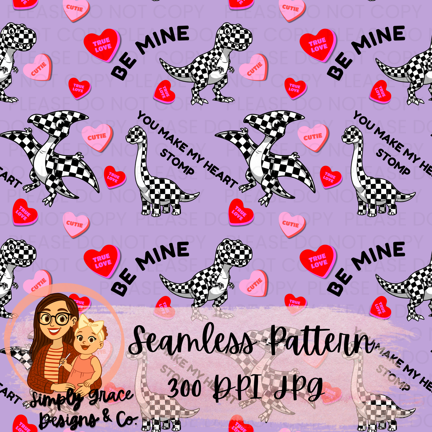 Dino Valentine Seamless Pattern