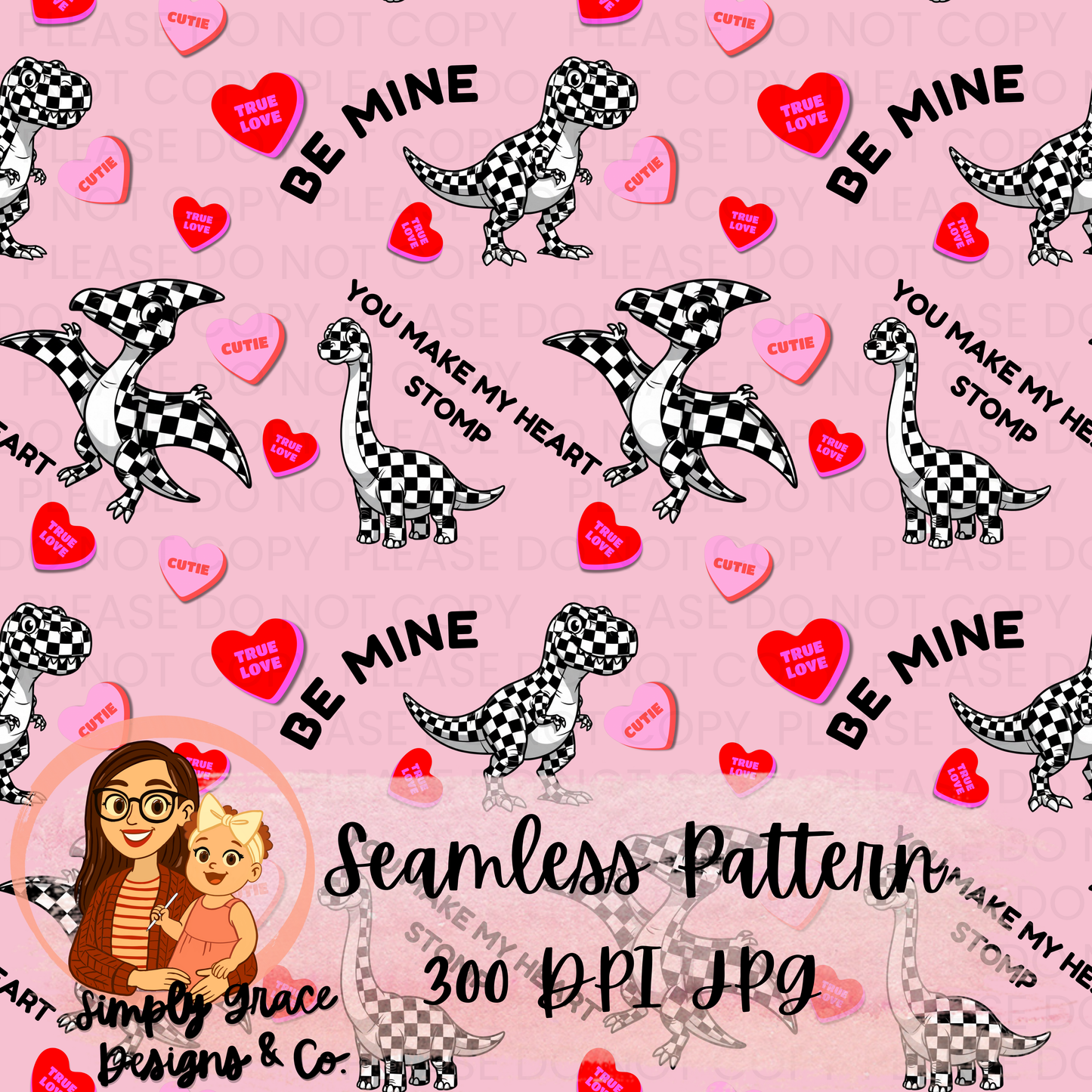 Dino Valentine Seamless Pattern