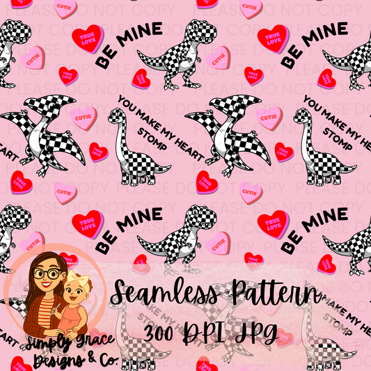 Dino Valentine Seamless Pattern