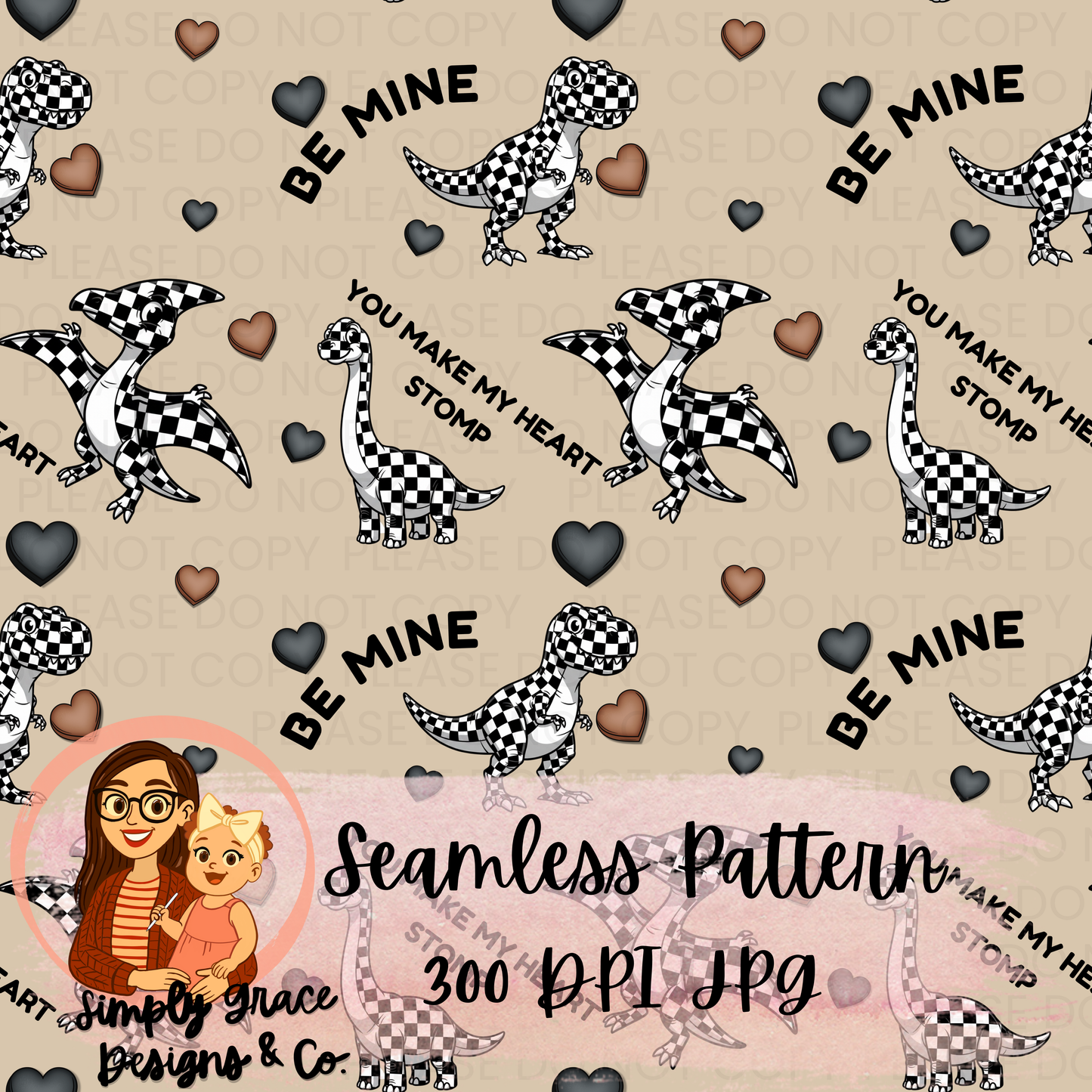 Dino Valentine— GN Seamless Pattern