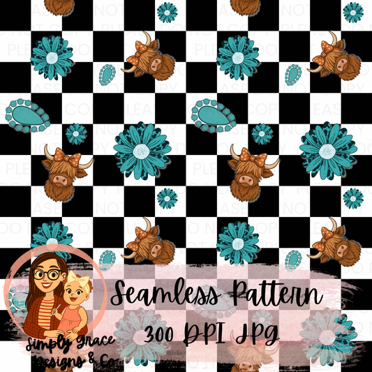 Western Checkered Cow Seamless Pattern