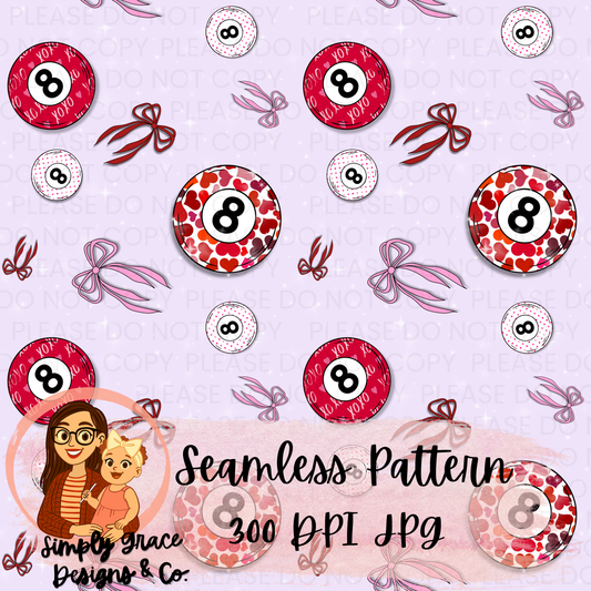 Eight-ball Valentines Seamless Pattern
