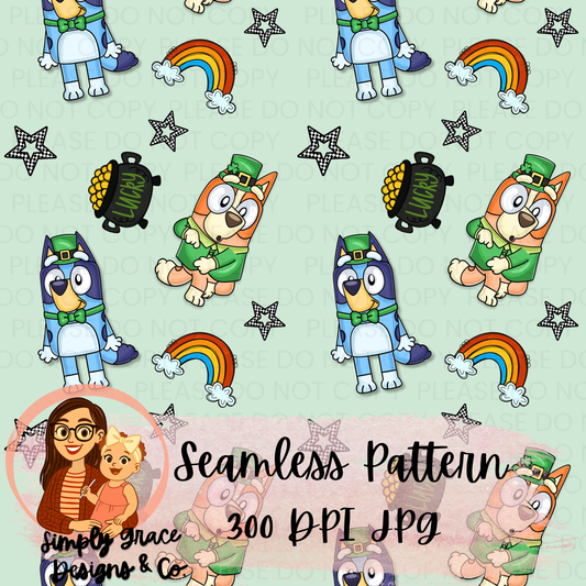 Blue Dog Gender Neutral St. Patty’s Seamless Pattern