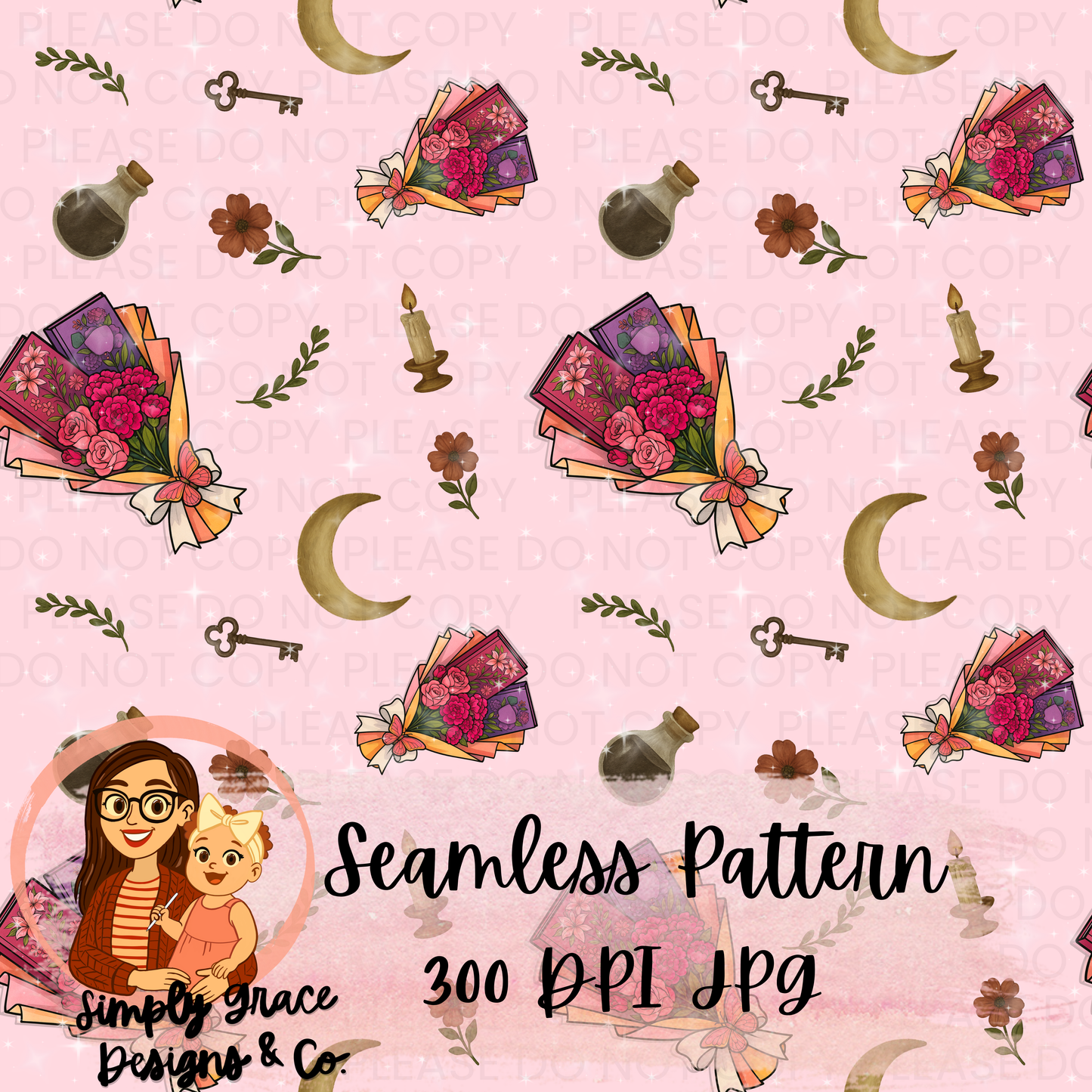 Girly Bookish Seamless Pattern