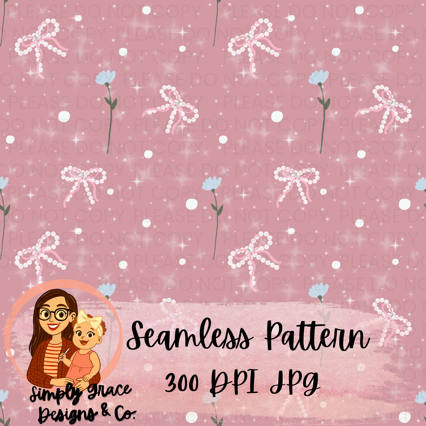 Bows + Florals Sparkly Seamless Pattern