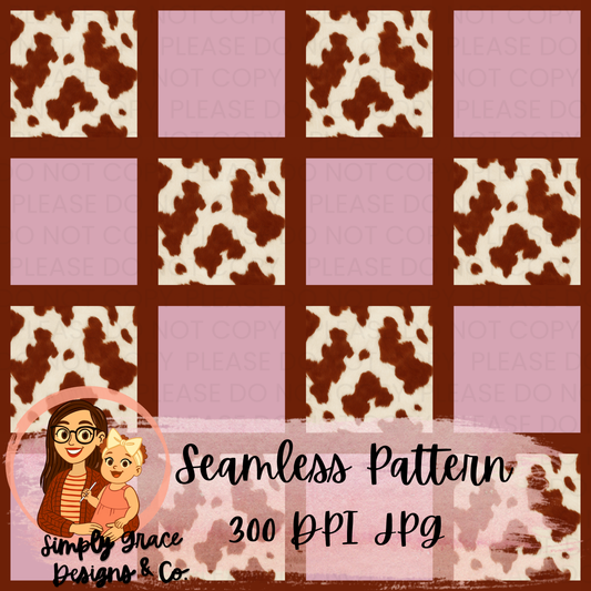 Checkered Brown Cow Print Seamless Pattern