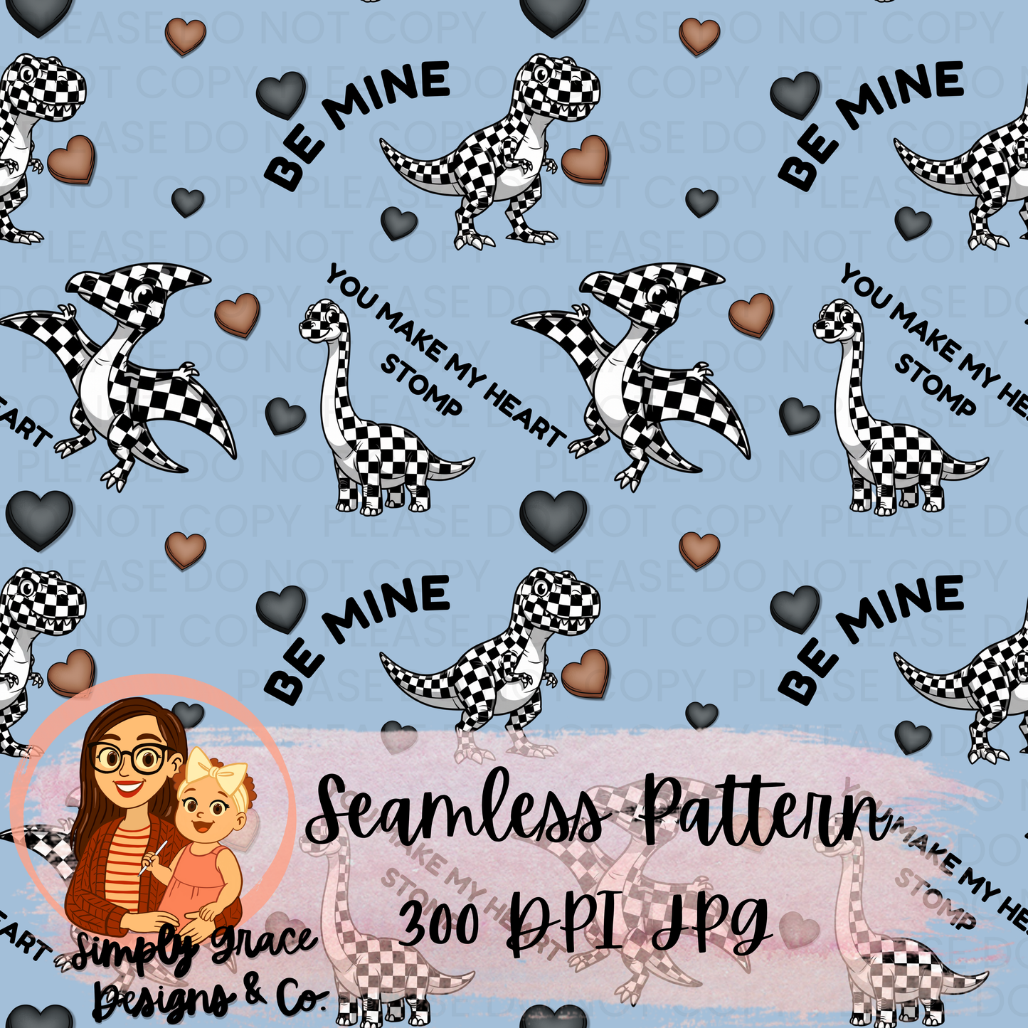 Dino Valentine— GN Seamless Pattern