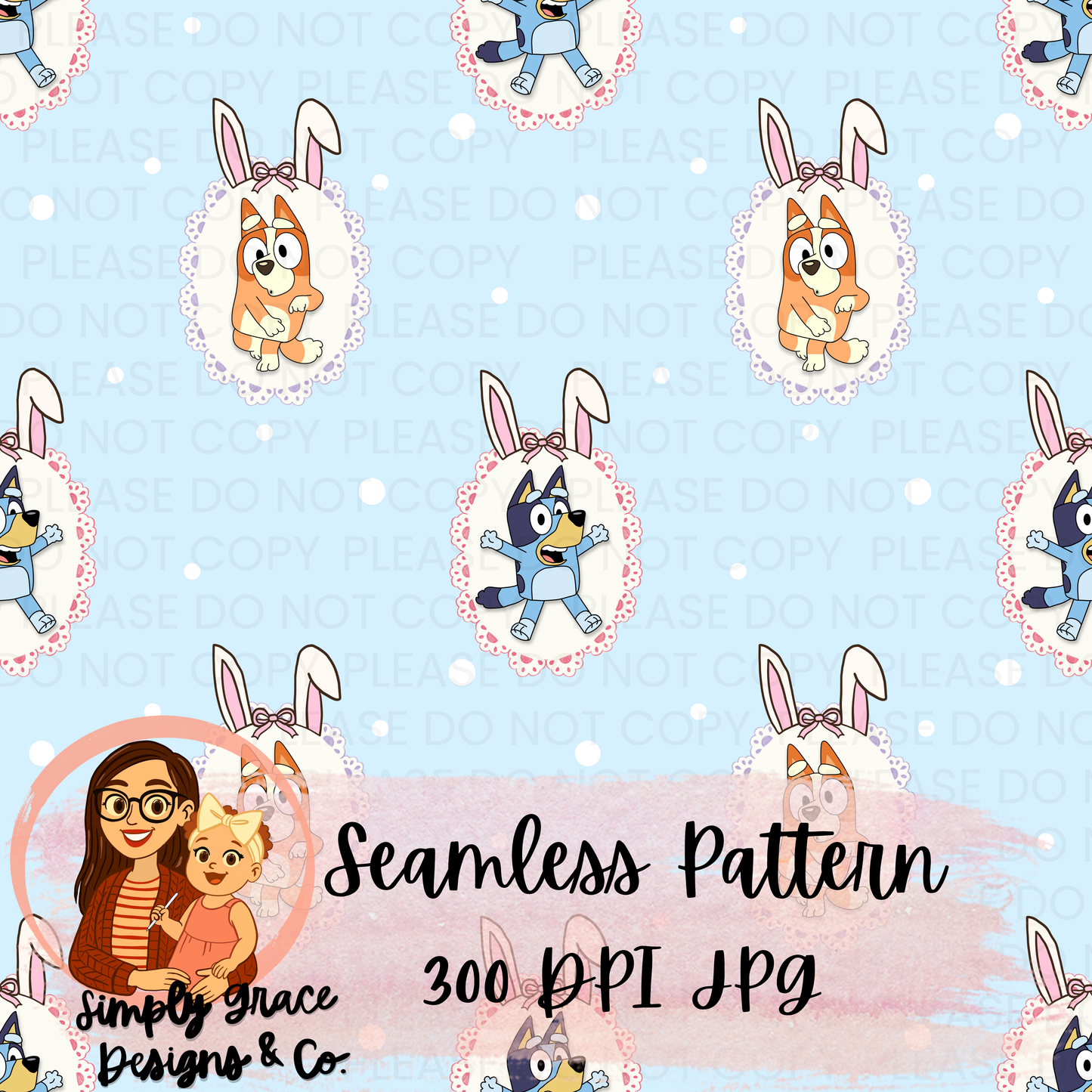 Blue Dog Easter Seamless Pattern