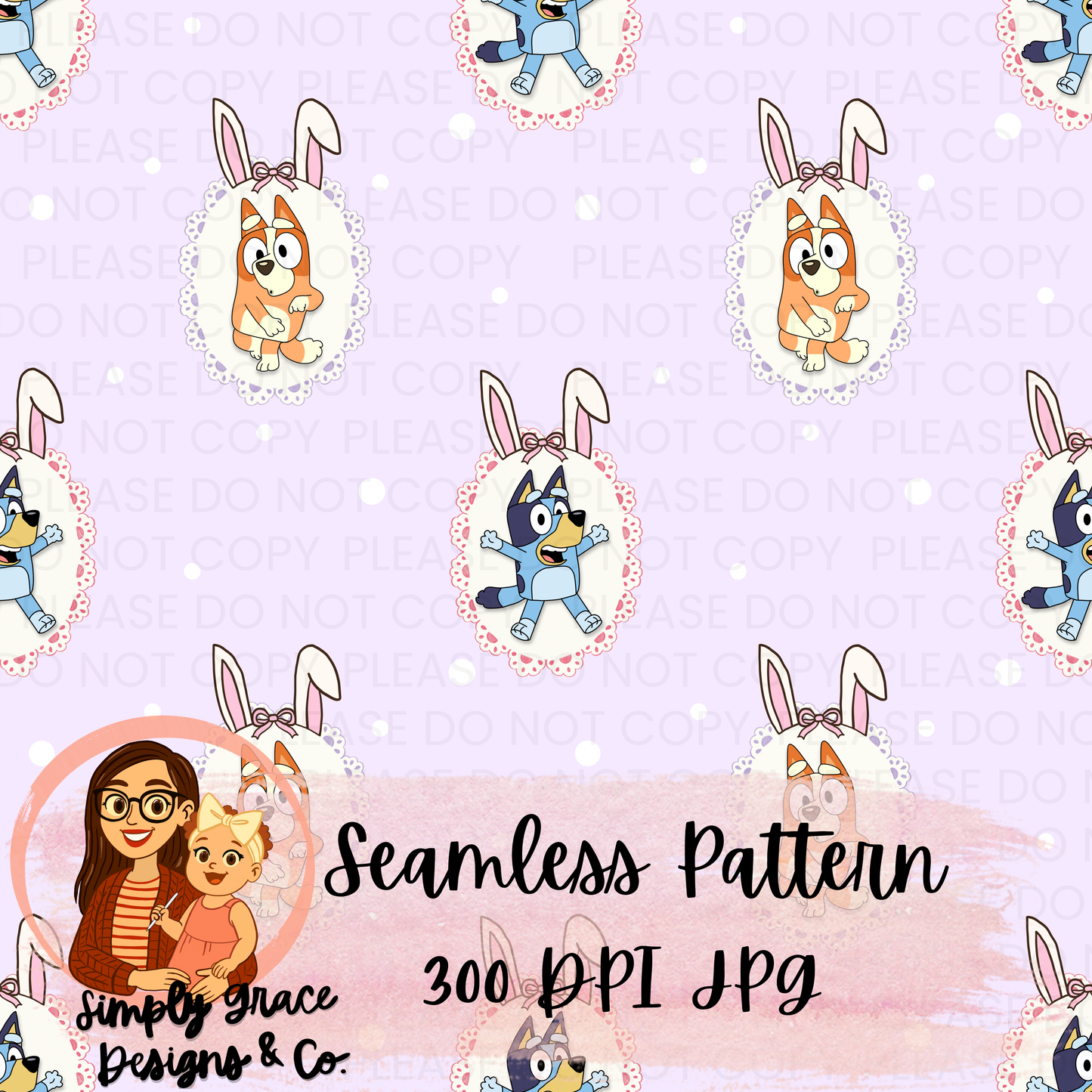Blue Dog Easter Seamless Pattern