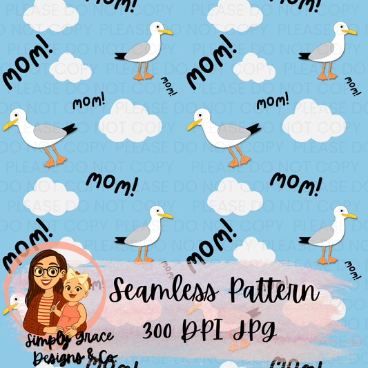 Seagull "MOM!" Seamless Pattern