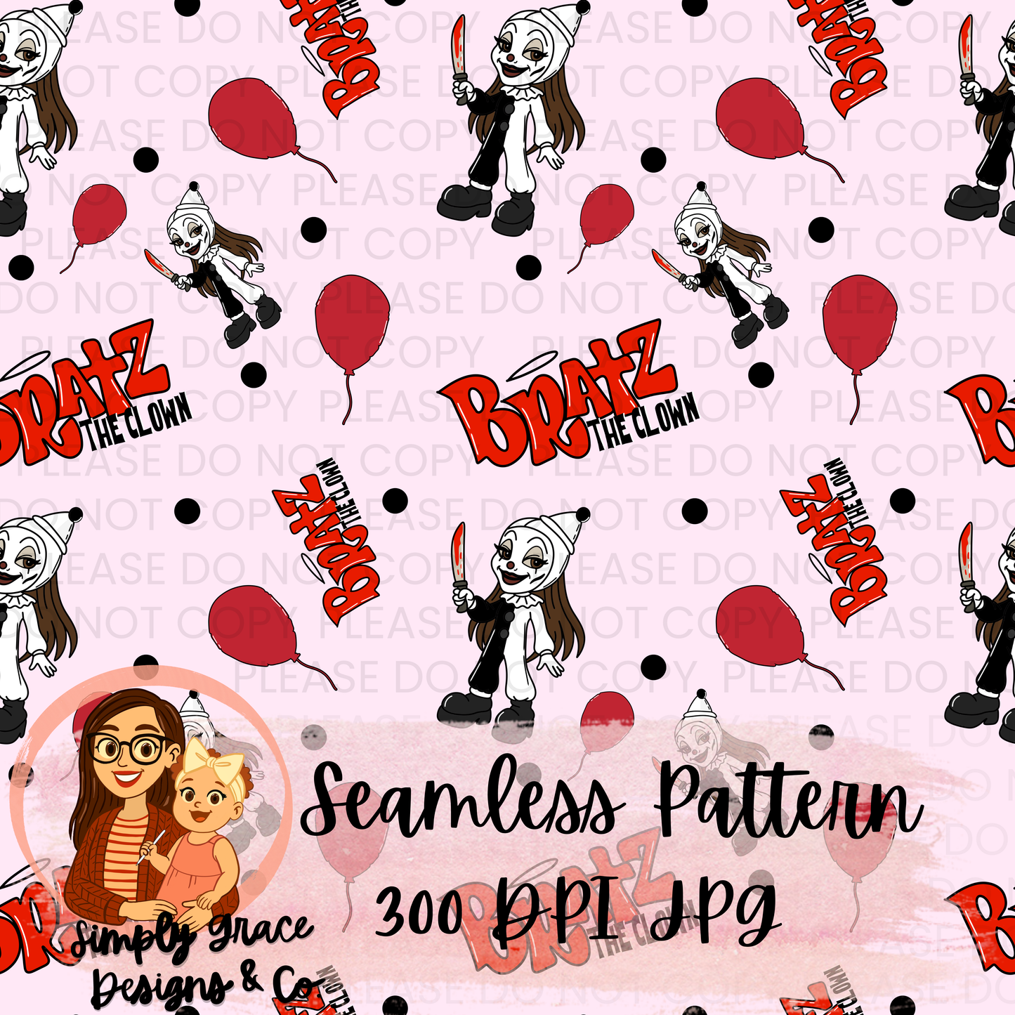 Bratz Clown Inspired Seamless Pattern