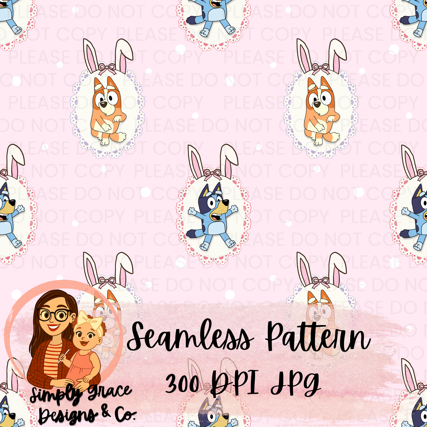 Blue Dog Easter Seamless Pattern