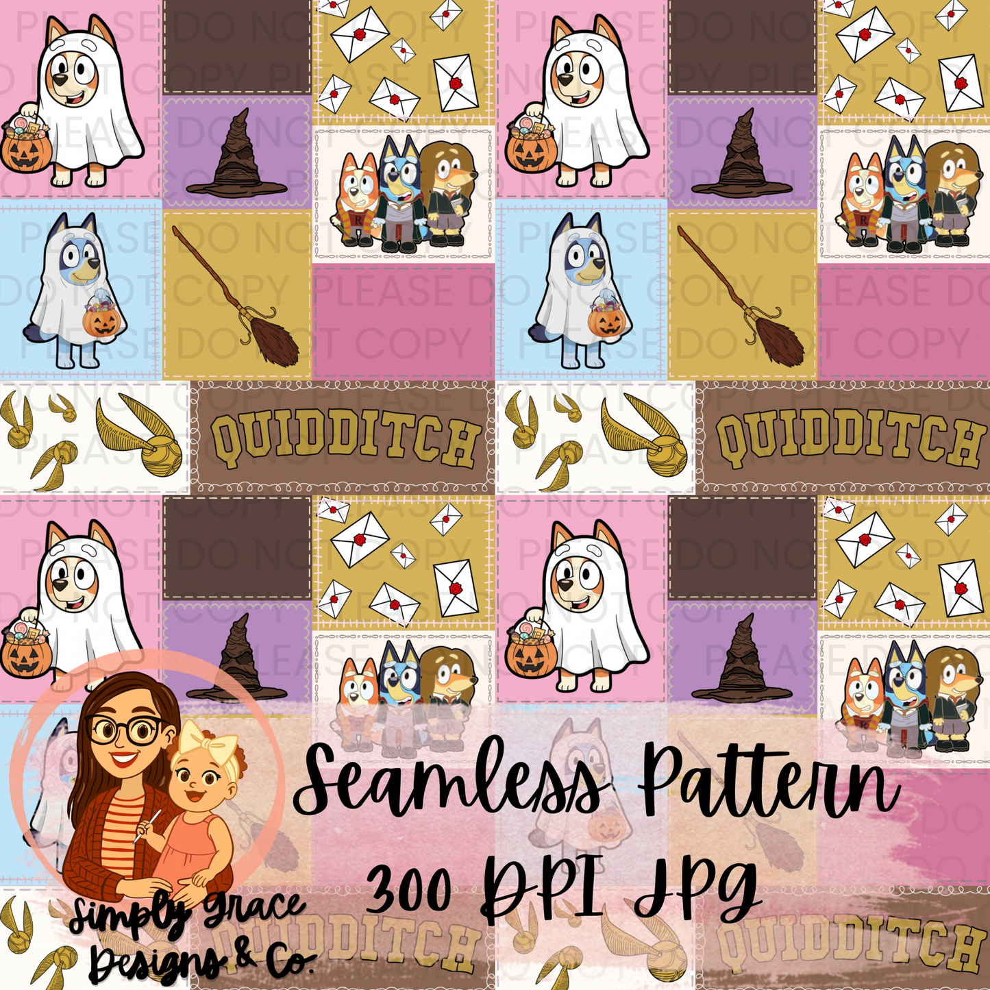 Bluey x HP Inspired Halloween Seamless Pattern