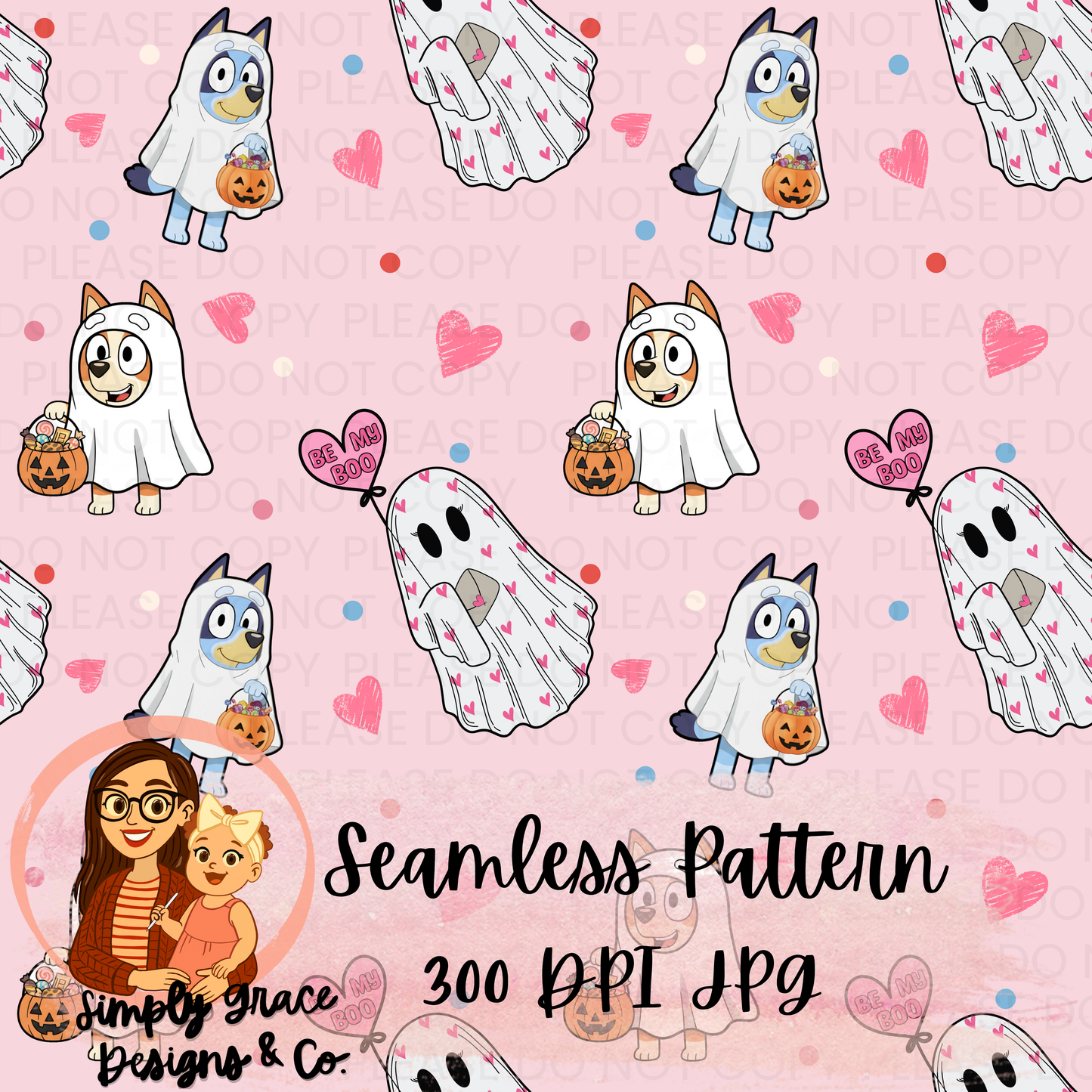 Blue Dog Boo Valentine Seamless Pattern