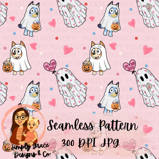 Blue Dog Boo Valentine Seamless Pattern
