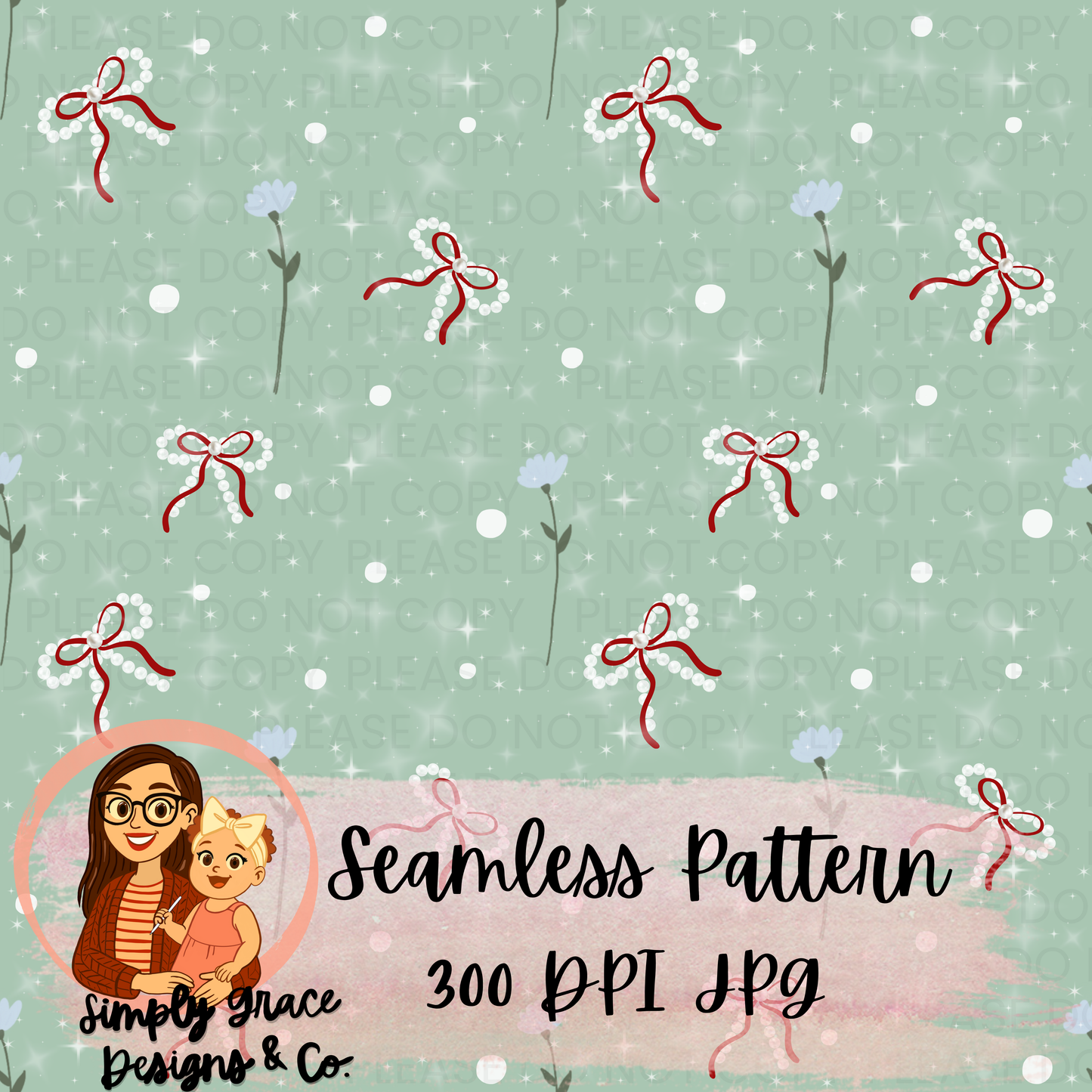 Bows(red) + Sparkles Seamless Pattern